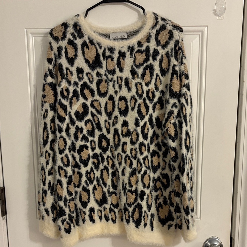 Hayden Fuzzy Cream and Black Leopard Print Sweater